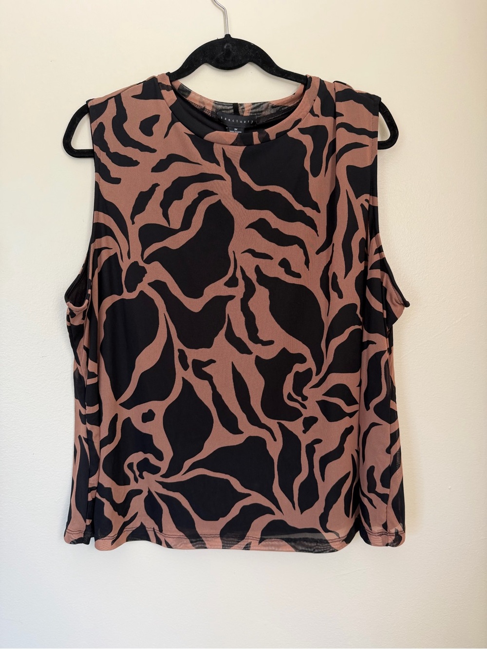 Sanctuary Paradise Tank Black & Brown Abstract Print Sleeveless Mesh 3X NWT